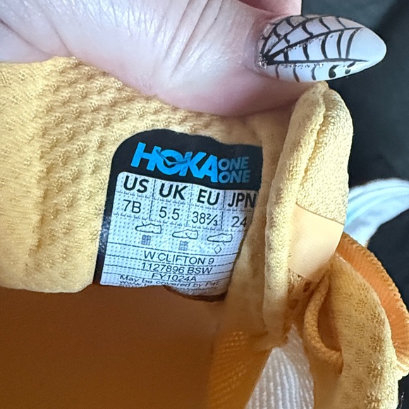 Hoka Clifton 9 White and Blue Sneakers with Yellow Accents - Picture 3 of 3